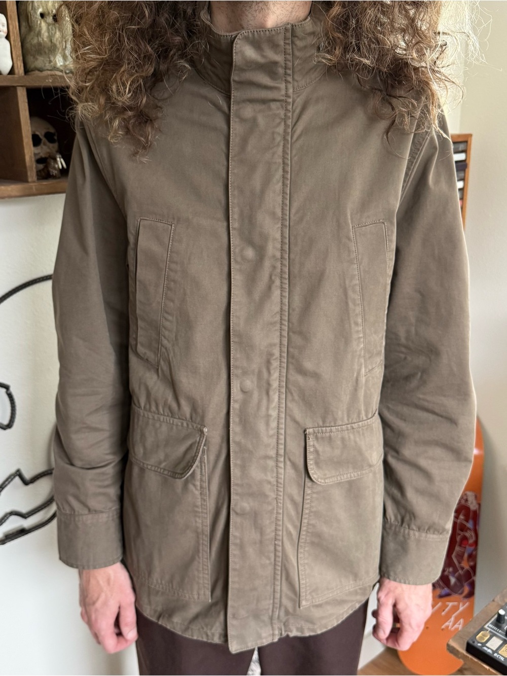 Madewell Cargo Green Cotton Field Jacket with Packable Hood ~ Size Small